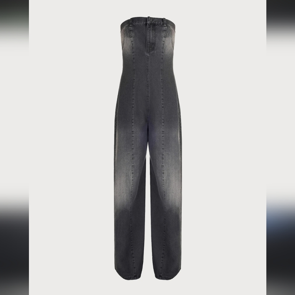 NEW Ksenia Schnaider x Free People Black Gray Strapless Denim Wide Leg Playsuit